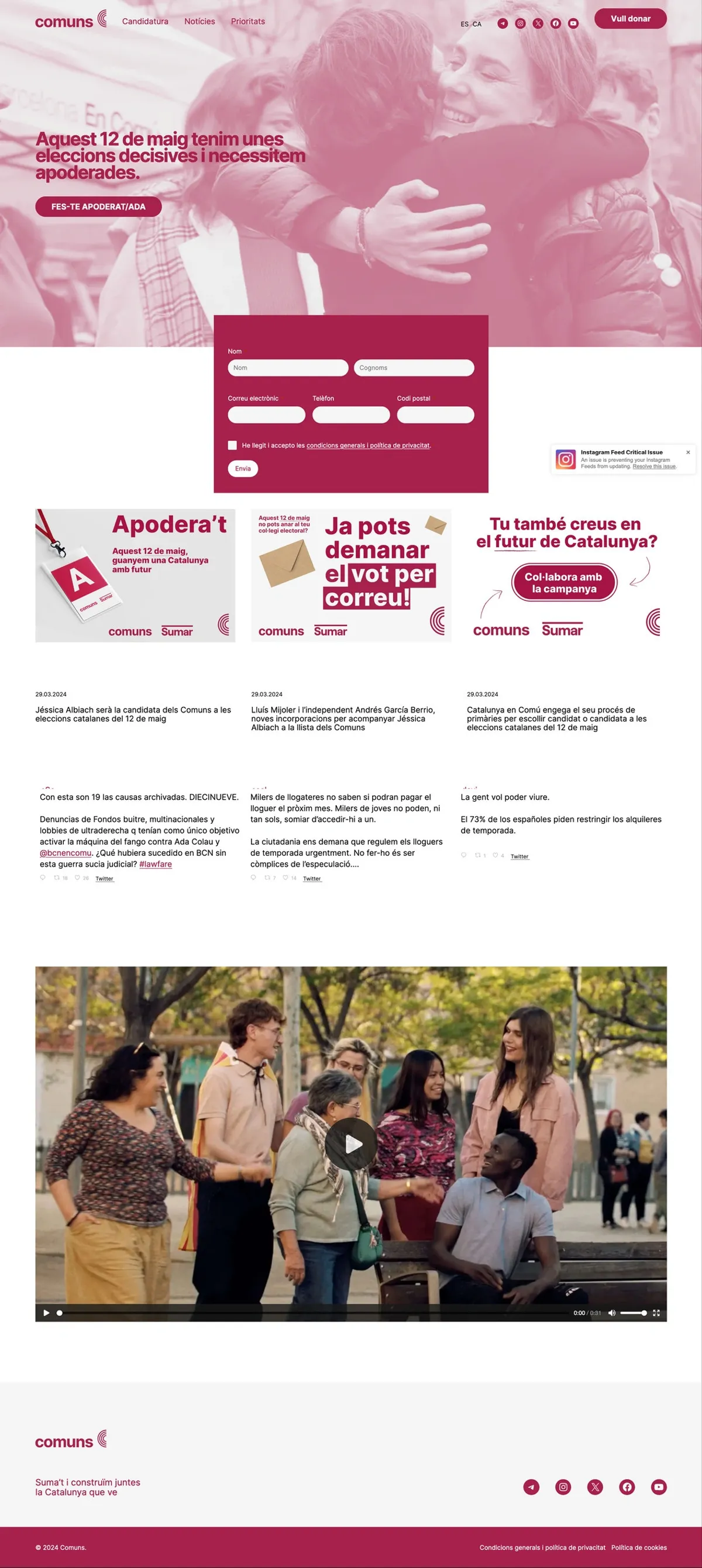 pantalla inicio durante la campaña autónomicas 2024