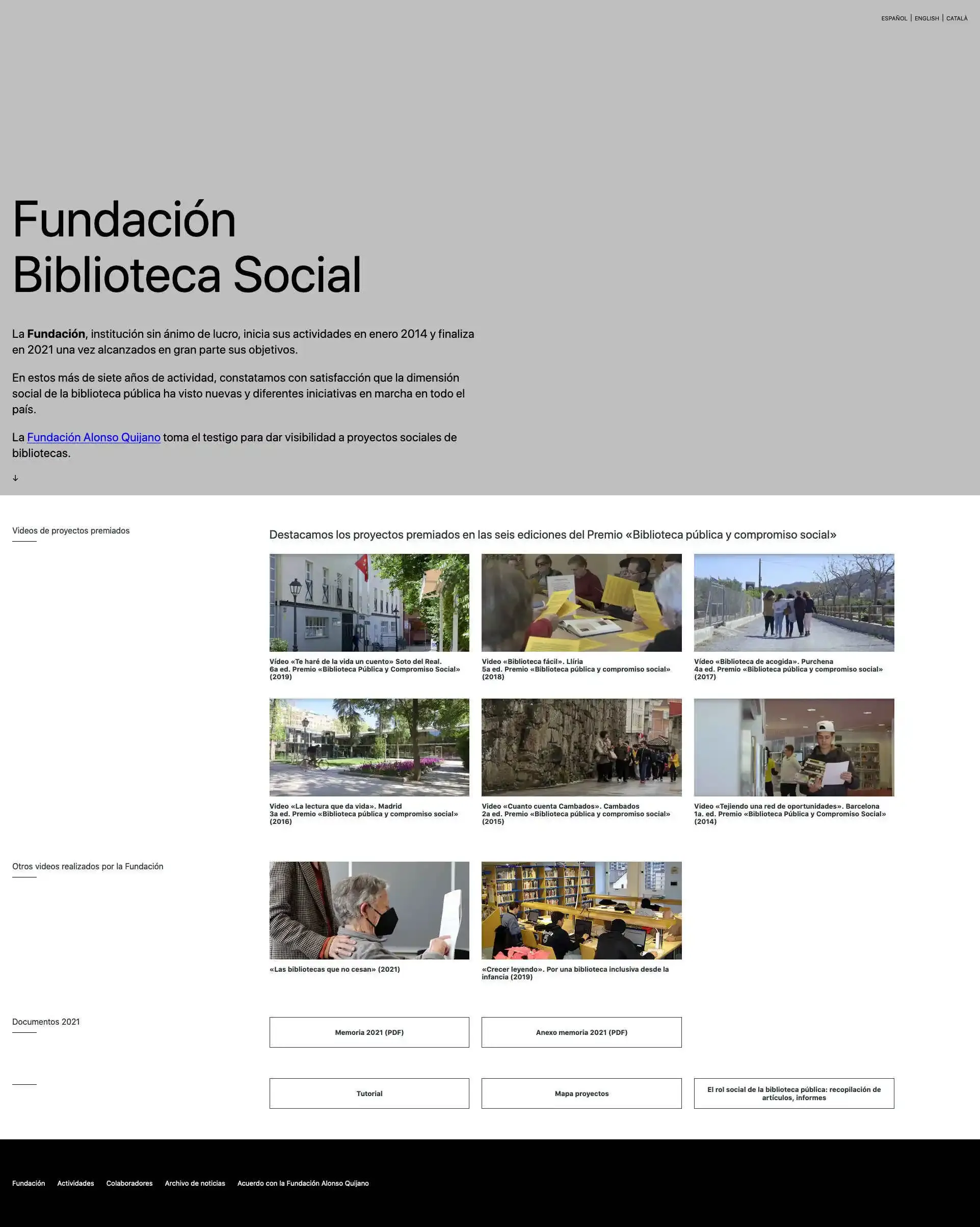 pantalla de inicio Fundación Biblioteca Social